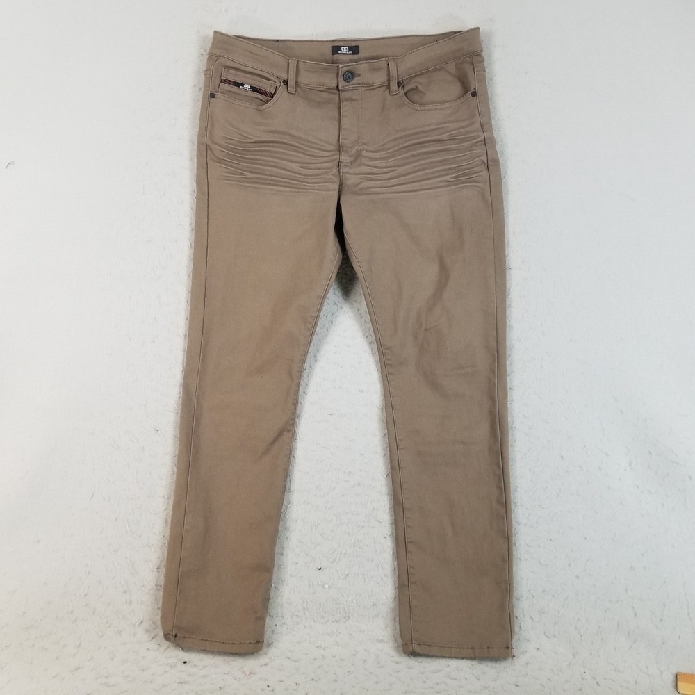 Benjamin Black Pants Mens 38x32 Tan Slim Fit Moto Whiskered Stretch Chino